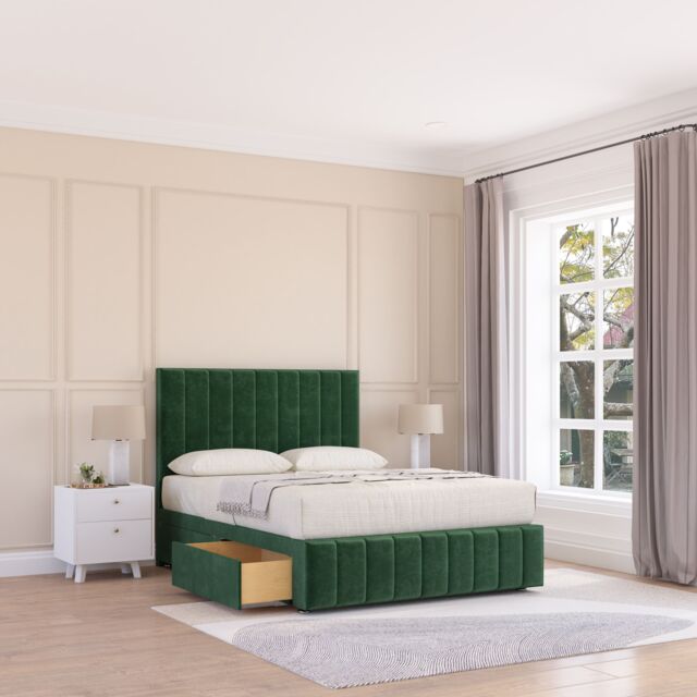 "Sloomy California Divan Bed Base Slate Naples 2 Drawers 12"" Footboard & 26"" Struts Headboard in Emerald - Size: Small Double" - image 1