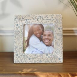 Personalised Memento Company Women's Personalised Blue Floral Ceramic 4x4 Frame in Beige - thumbnail 4