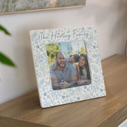 Personalised Memento Company Women's Personalised Blue Floral Ceramic 4x4 Frame in Beige - thumbnail 5