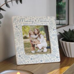 Personalised Memento Company Women's Personalised Blue Floral Ceramic 4x4 Frame in Beige - thumbnail 3