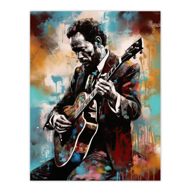 "Artery8 Wall Art Print Country Music Colourful Oil Painting Musician Playing Guitar Portrait Poster - Size: W18"" x H24""" - image 1