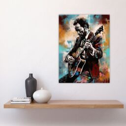 "Artery8 Wall Art Print Country Music Colourful Oil Painting Musician Playing Guitar Portrait Poster - Size: W18"" x H24""" - thumbnail 4