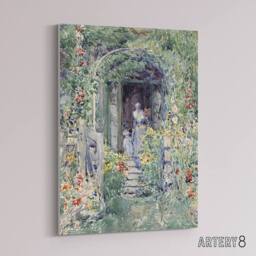"Artery8 The Garden In Its Glory Floral Painting Hassam Canvas Wall Art Print in Green - Size: W12"" x H16""" - thumbnail 2