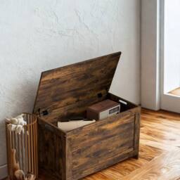 FURNOS Industrial Wooden Storage Box Chest Trunk Rustic Brown - thumbnail 5