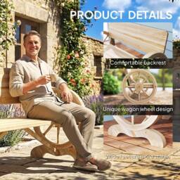OUTSUNNY Wooden Garden Bench Outdoor Loveseat with High Back, Natural Wood - thumbnail 5