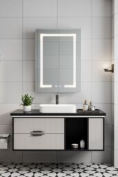 Living and Home Rectangular 1 Door LED Dimmable Mirror Cabinet in White - thumbnail 2
