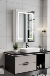 Living and Home Rectangular 1 Door LED Dimmable Mirror Cabinet in White