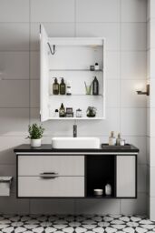 Living and Home Rectangular 1 Door LED Dimmable Mirror Cabinet in White - thumbnail 3