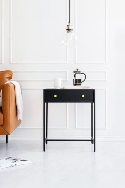 MH London Contemporary Metal Bedside Table for Bedroom in Black - image 1