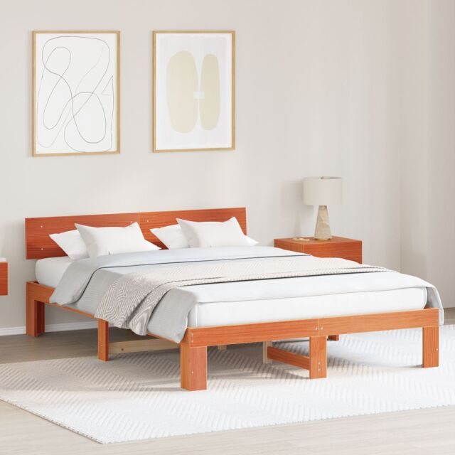 Berkfield Home Bed Frame with Headboard Wax Brown 160x200 cm Solid Pine Wood - image 1