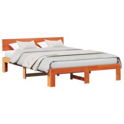 Berkfield Home Bed Frame with Headboard Wax Brown 160x200 cm Solid Pine Wood - thumbnail 3