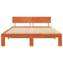 Berkfield Home Bed Frame with Headboard Wax Brown 160x200 cm Solid Pine Wood - thumbnail 6