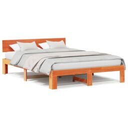Berkfield Home Bed Frame with Headboard Wax Brown 160x200 cm Solid Pine Wood - thumbnail 4