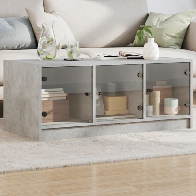 Berkfield Home Coffee Table with Glass Doors Concrete Grey 102x50x42 cm - Size: 102 x 50 x 42 cm - image 1