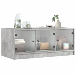 Berkfield Home Coffee Table with Glass Doors Concrete Grey 102x50x42 cm - Size: 102 x 50 x 42 cm - thumbnail 4