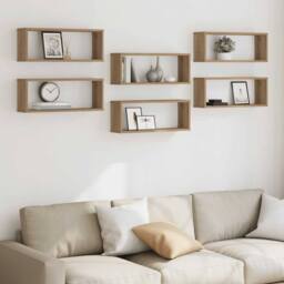 Berkfield Home Wall Cube Shelves 6 pcs Artisan Oak 60x15x23 cm Engineered Wood in Brown - Size: 60 x 15 x 23 cm - thumbnail 3