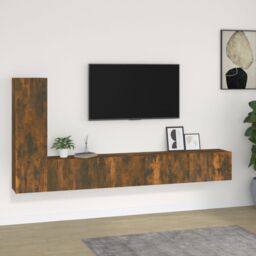 Berkfield Home 3 Piece TV Cabinet Set Smoked Oak Engineered Wood in Brown - thumbnail 1