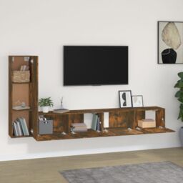 Berkfield Home 3 Piece TV Cabinet Set Smoked Oak Engineered Wood in Brown - thumbnail 3