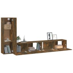 Berkfield Home 3 Piece TV Cabinet Set Smoked Oak Engineered Wood in Brown - thumbnail 4