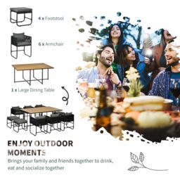 OUTSUNNY 11-PC Rattan Dining Set, 10-seater Table & Chair Sets with Space-saving Design in Black - Size: 11 Pack - thumbnail 4
