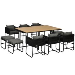 OUTSUNNY 11-PC Rattan Dining Set, 10-seater Table & Chair Sets with Space-saving Design in Black - Size: 11 Pack - thumbnail 2