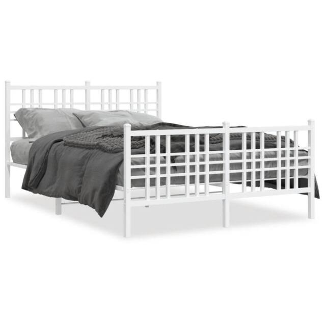 Berkfield Home Metal Bed Frame without Mattress with Footboard White 120x200cm - Size: Small Double - image 1