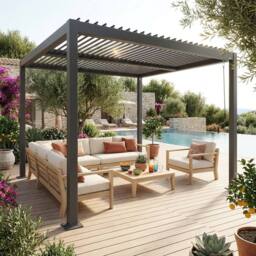 sweeek Louvered pergola aluminium & steel 3 x 3m in Dark Grey - thumbnail 1