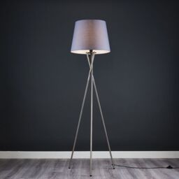 ValueLights Camden Brushed Chrome Tripod Floor Lamp with Grey Tapered Lamp Shade - thumbnail 3