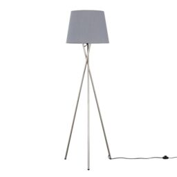 ValueLights Camden Brushed Chrome Tripod Floor Lamp with Grey Tapered Lamp Shade - thumbnail 6