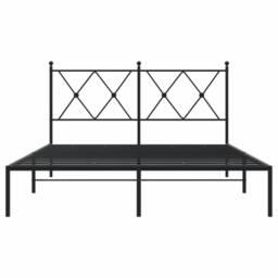 Berkfield Home Metal Bed Frame without Mattress with Headboard Black 135x190cm - Size: 135x190 cm - thumbnail 4