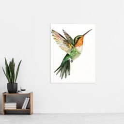 "Artery8 Hummingbird in Flight Green Orange Watercolour Wall Art Print - Size: W18"" x H24""" - thumbnail 4