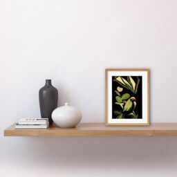 "Artery8 Wall Art Print Green Black Modern Vintage Tropical Plant Leaves with Bird Artwork Framed 9X7 Inch in Beige - Size: W7"" x H9""" - thumbnail 2