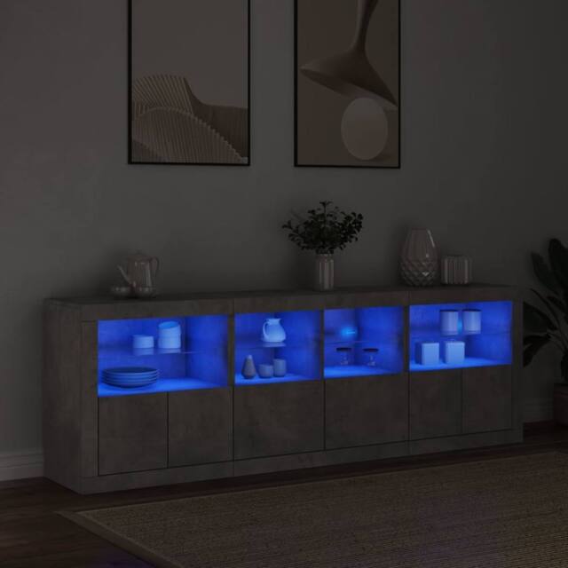 Berkfield Home Sideboard with LED Lights Concrete Grey 202x37x67 cm - Size: 202 x 37 x 67 cm - image 1