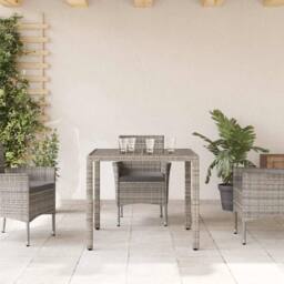 Berkfield Home Garden Table with Glass Top Grey 90x90x75 cm Poly Rattan - Size: 90 x 90 x 75 cm - thumbnail 1