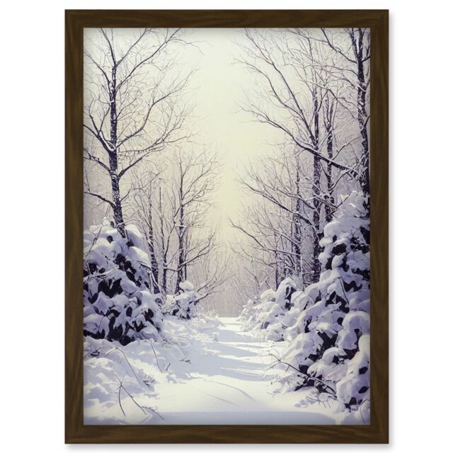 Artery8 Snowed In Again Winter Tranquil Landscape Artwork Framed Wall Art Print A4 in Brown - image 1