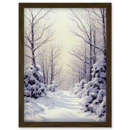 Artery8 Snowed In Again Winter Tranquil Landscape Artwork Framed Wall Art Print A4 in Brown - thumbnail 1