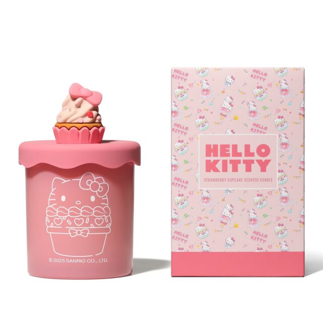 Hello Kitty Bakery Strawberry Cupcake Candle with Silicone Lid & Sweet Scent in Pink - Size: Medium - image 1