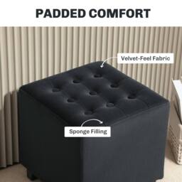 Wyld Haus Liviel Velvet Feel Charcoal Square Ottoman 35cm in Black - thumbnail 6