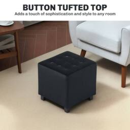 Wyld Haus Liviel Velvet Feel Charcoal Square Ottoman 35cm in Black - thumbnail 8