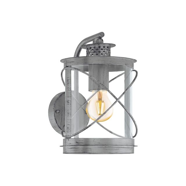 Loops IP44 Outdoor Wall Light Antique Silver & Glass Loop Lantern 1 x 60W E27 Bulb in Metallics - image 1