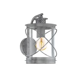 Loops IP44 Outdoor Wall Light Antique Silver & Glass Loop Lantern 1 x 60W E27 Bulb in Metallics - thumbnail 1