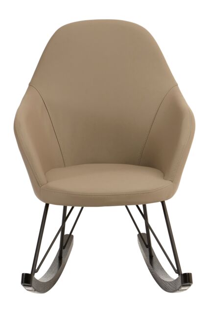 Orsina Light Grey Faux Leather Rocking Chair, Oak Veneer Runners & Lattice Base, Contemporary Accent Chair in Brown - image 1