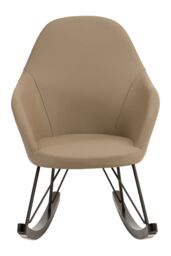 Orsina Light Grey Faux Leather Rocking Chair, Oak Veneer Runners & Lattice Base, Contemporary Accent Chair in Brown