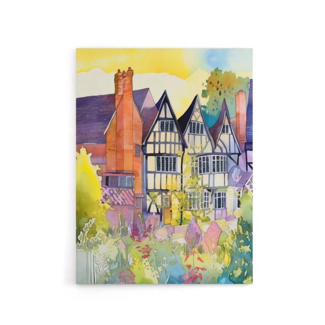 "Artery8 Sunrise Over Tudor Houses Floral Canvas Wall Art Print - Size: W18"" x H24""" - image 1