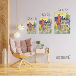 "Artery8 Sunrise Over Tudor Houses Floral Canvas Wall Art Print - Size: W18"" x H24""" - thumbnail 4