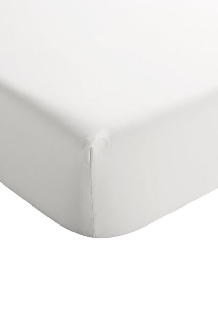 CHRISTY 400TC Luxury Cotton Sateen Plain Dye Bedding Fitted Sheets in White - Size: King Fitted - image 1