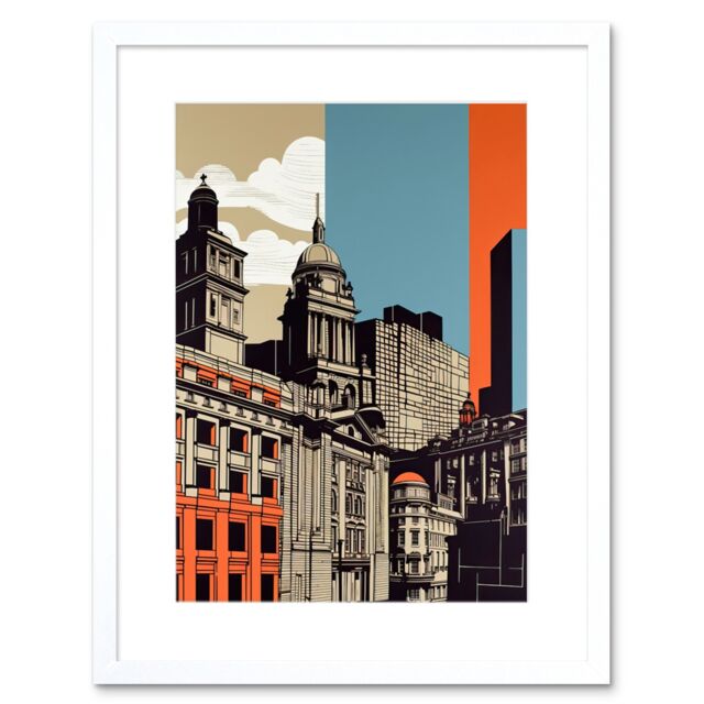 "Artery8 Wall Art Print Leeds Modern Colour Block Cityscape Artwork Framed 9X7 Inch in White - Size: W7"" x H9""" - image 1
