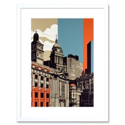 "Artery8 Wall Art Print Leeds Modern Colour Block Cityscape Artwork Framed 9X7 Inch in White - Size: W7"" x H9""" - thumbnail 1