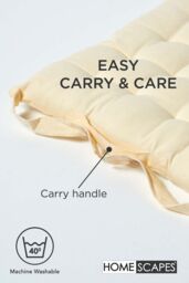 Homescapes Seat Pad Luxury 100% Cotton Indoor Outdoor Garden Cushion, Button Tie, 40cm in Cream - thumbnail 6