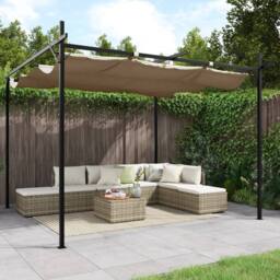 Berkfield Home Pergola with Retractable Roof Taupe 295x292x230 cm in Beige - Size: 295 x 292 x 230 cm - thumbnail 2